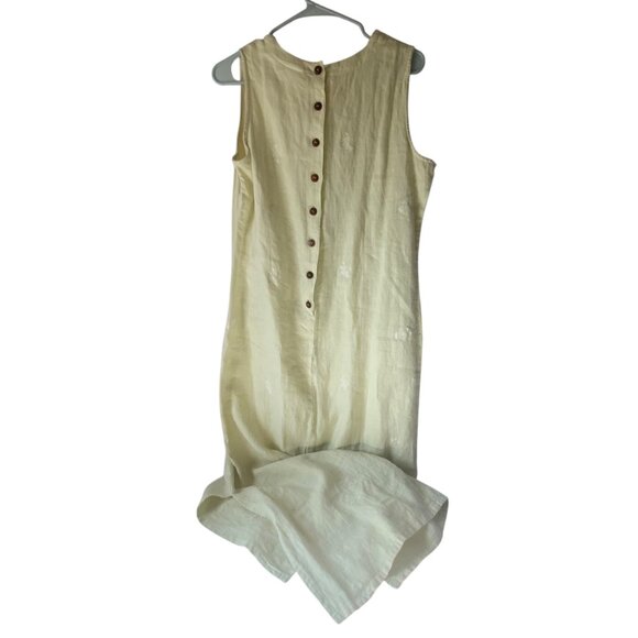 Kiko Sleeveless Linen Maxi Dress Women M Floral Embroidery Button-Back Yellow - Picture 2 of 10